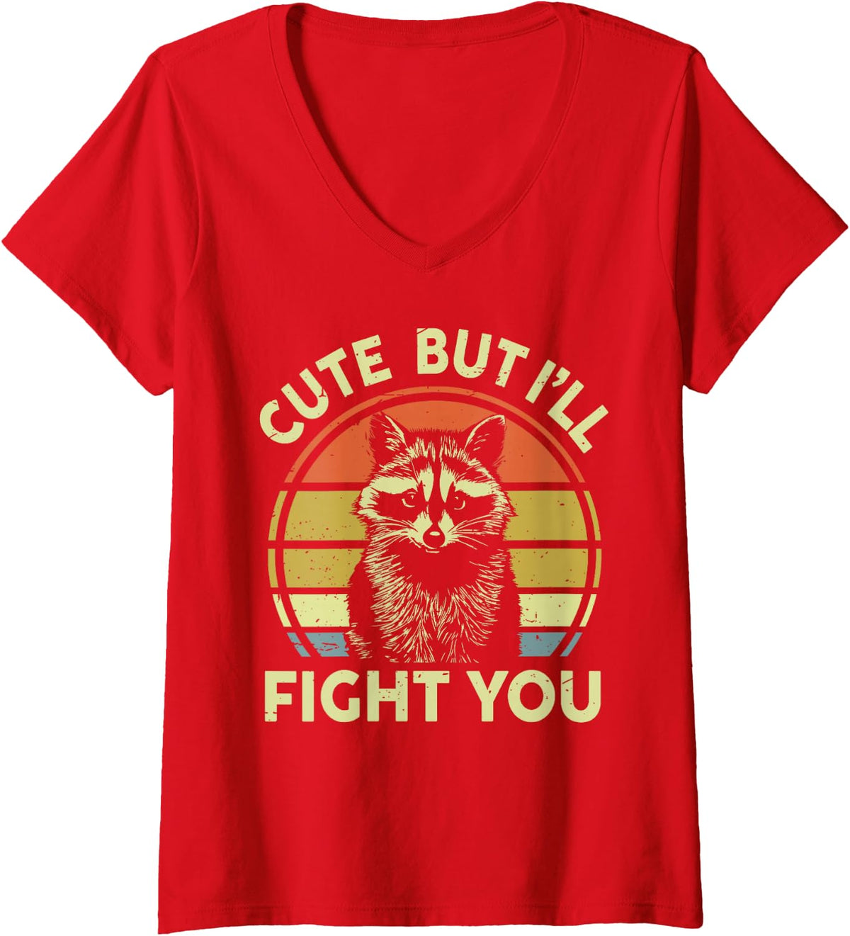 Women's Feral Raccoon Cute But I Fight You Trash Panda Funny Raccoon V-Neck T-Shirt - Red