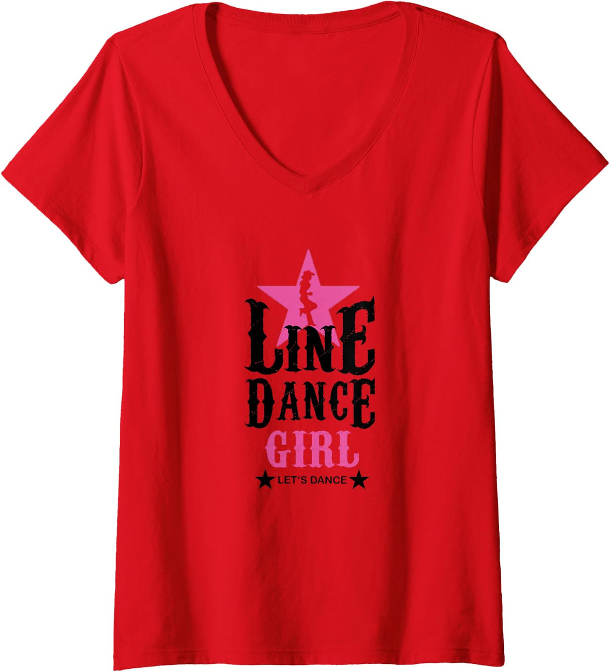 Women's Line Dance Girl V-Neck T-Shirt - Red