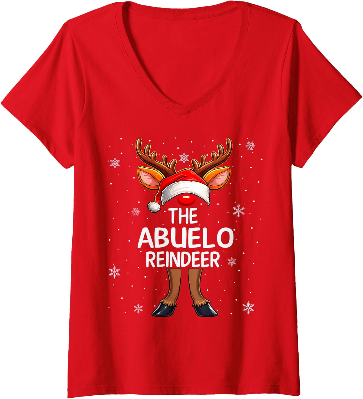 Women's Family Matching Christmas Mom Grandma Abuelo Reindeer Xmas V-Neck T-Shirt - Red