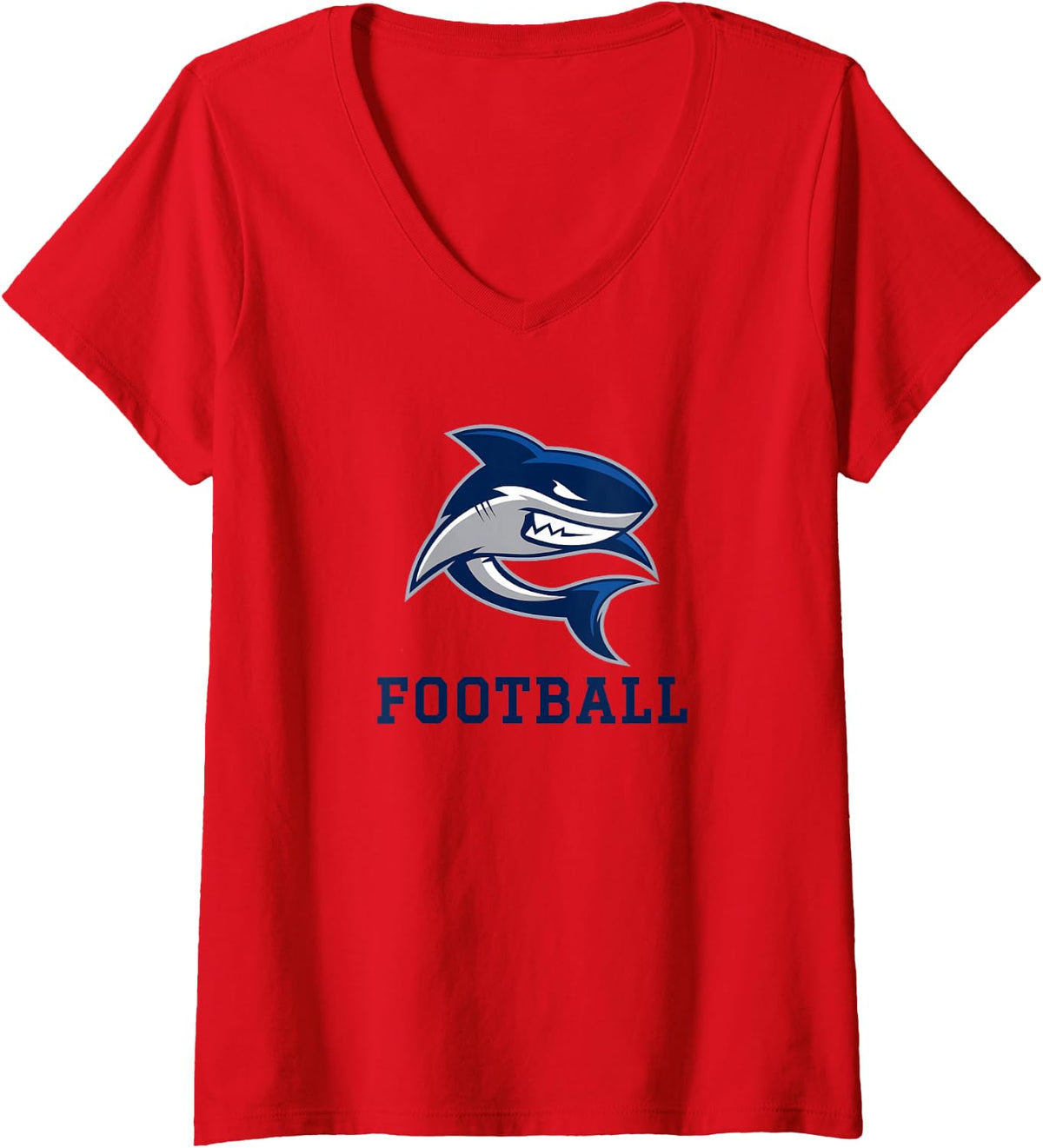Women's Spanish River Community Sharks Football V-Neck T-Shirt - Red