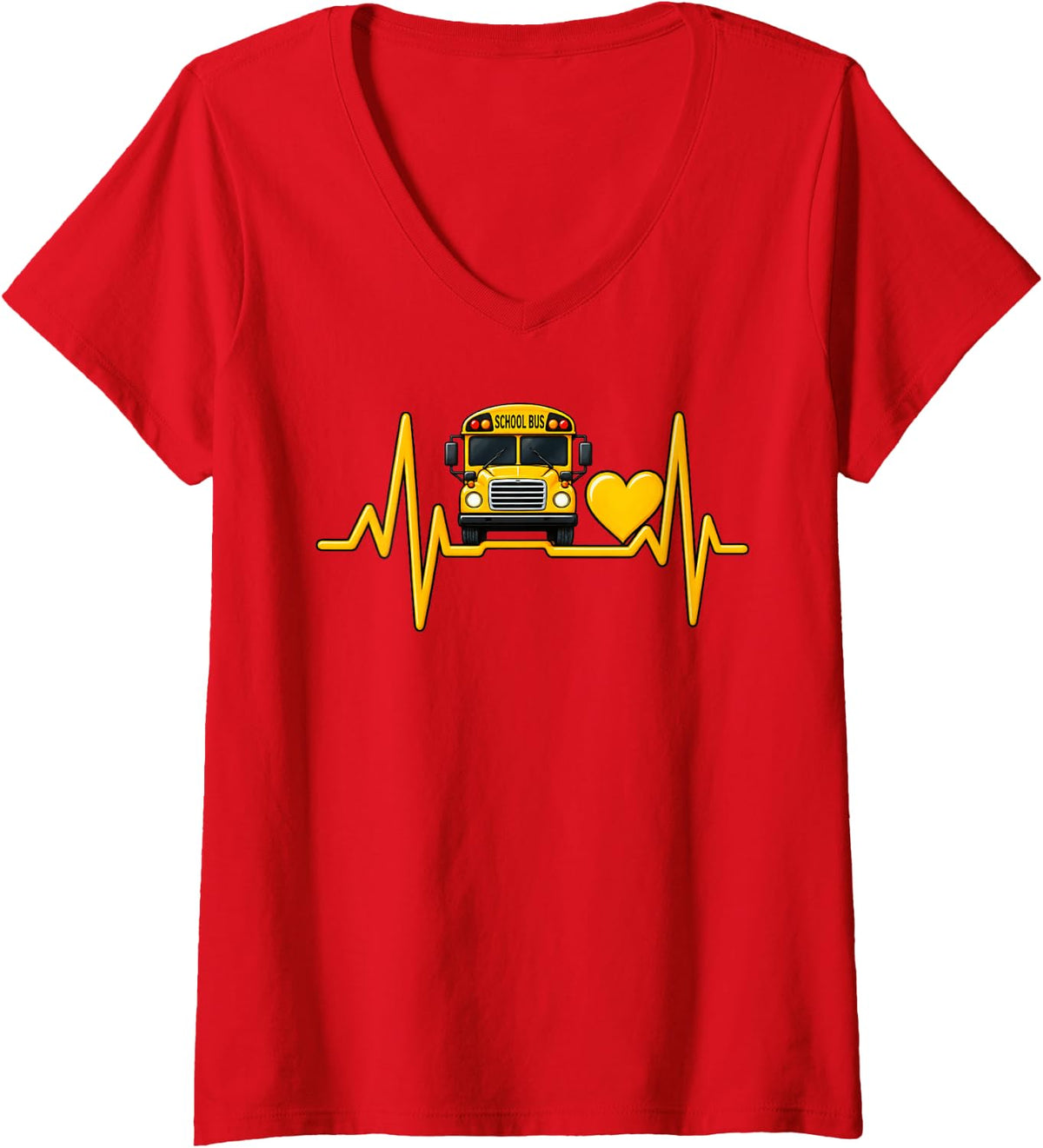 Women's School Bus Heartbeat V-Neck T-Shirt - Red