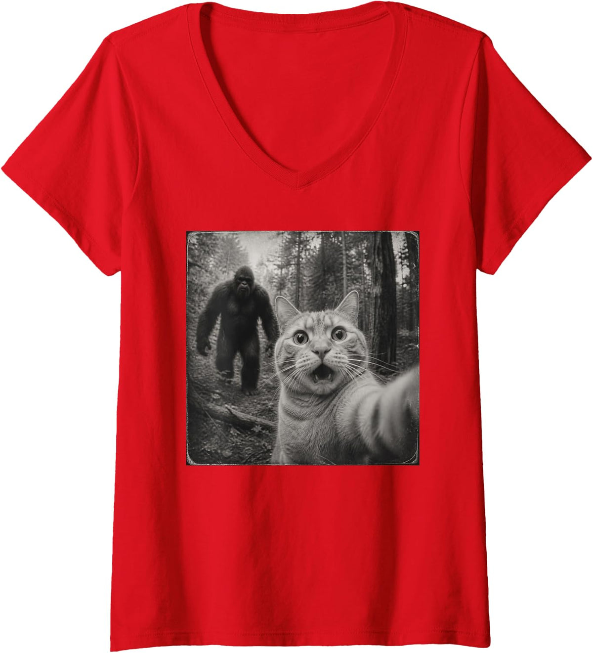 Women's Funny Ginger Cat V-Neck T-Shirt - Red