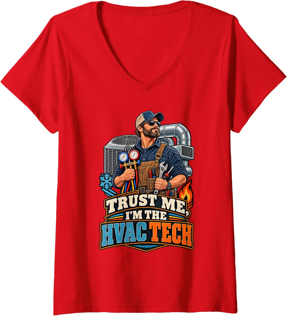 Women's Funny HVAC Technician Heating Cooling Tech V-Neck T-Shirt - Red