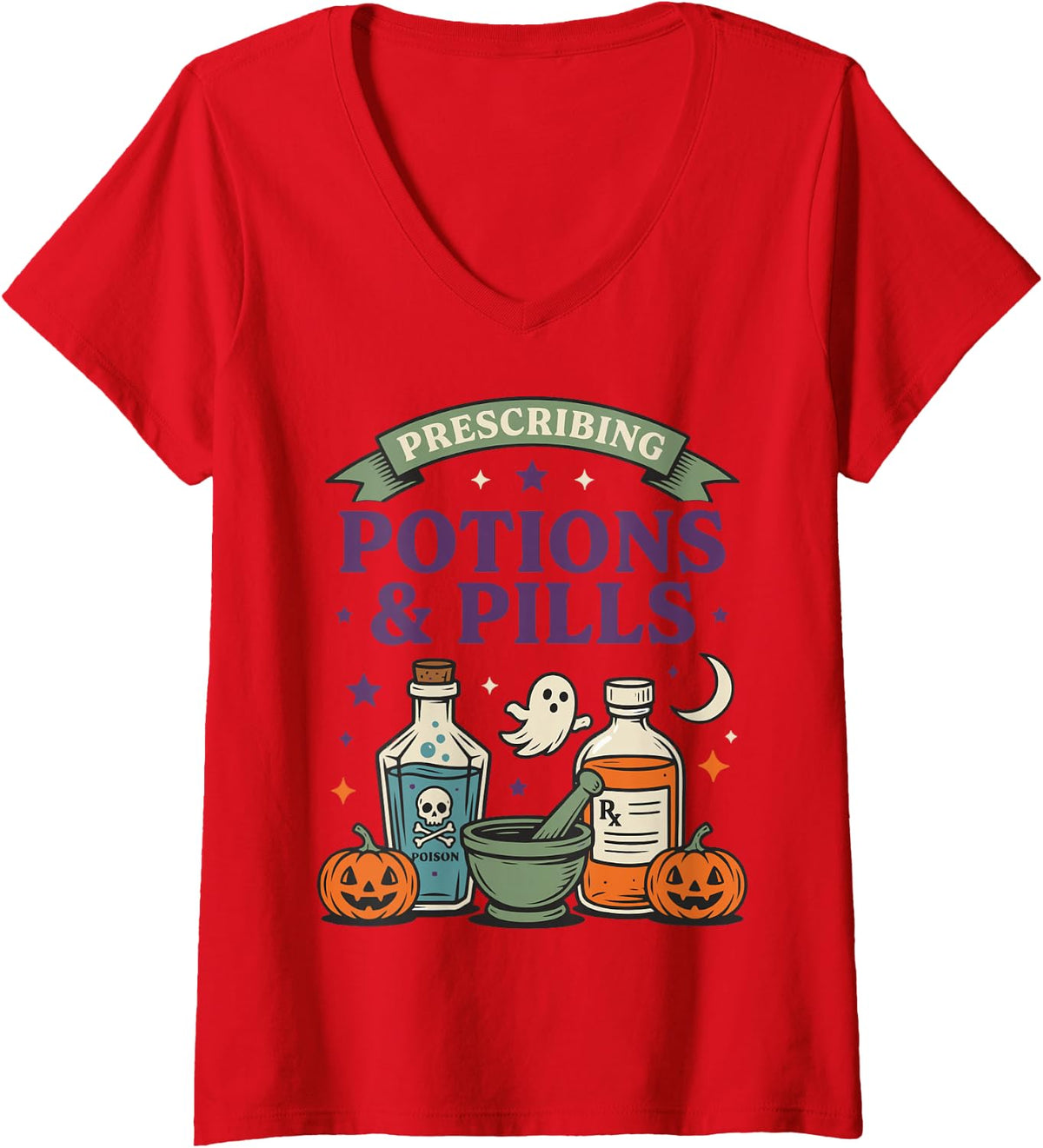 Women's Halloween Pharmacist V-Neck T-Shirt - Red