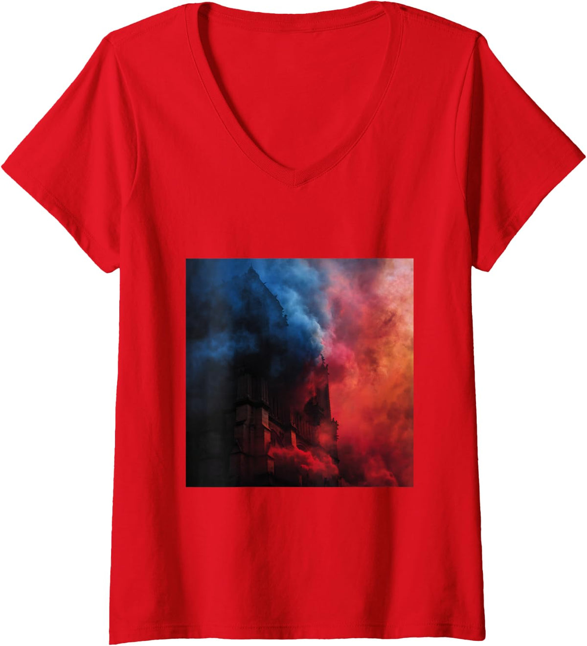 Women's Paris Cathedral Gothic Architecture French History V-Neck T-Shirt - Red