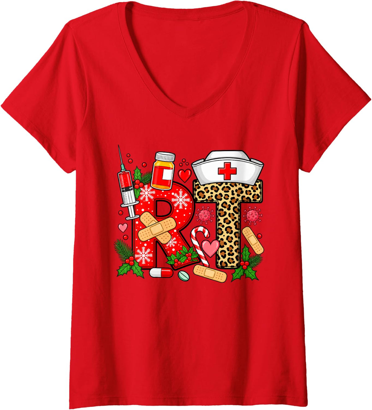 Women's Respiratory Therapist Christmas RT V-Neck T-Shirt - Red