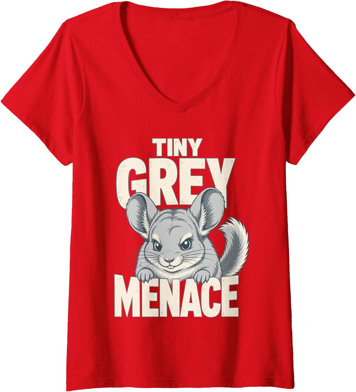 Women's Tiny Grey Menace Chinchilla Animal Lover V-Neck T-Shirt - Red