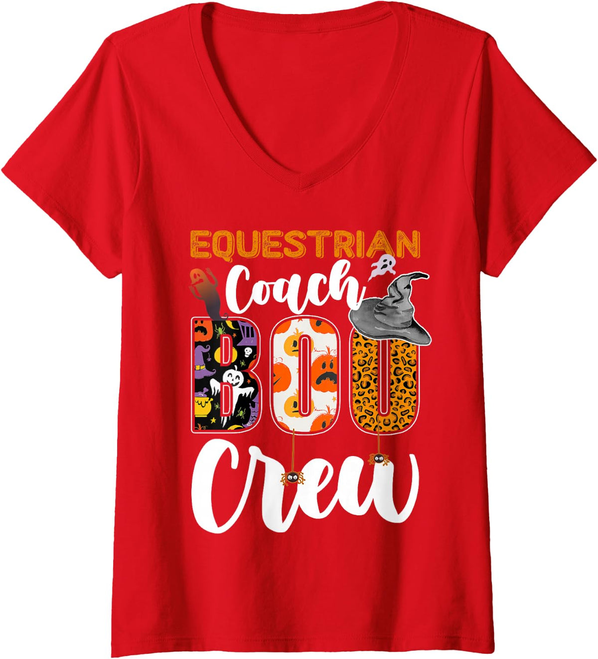 Women's Equestrian Coach Boo Crew Halloween Costume Matching V-Neck T-Shirt - Red