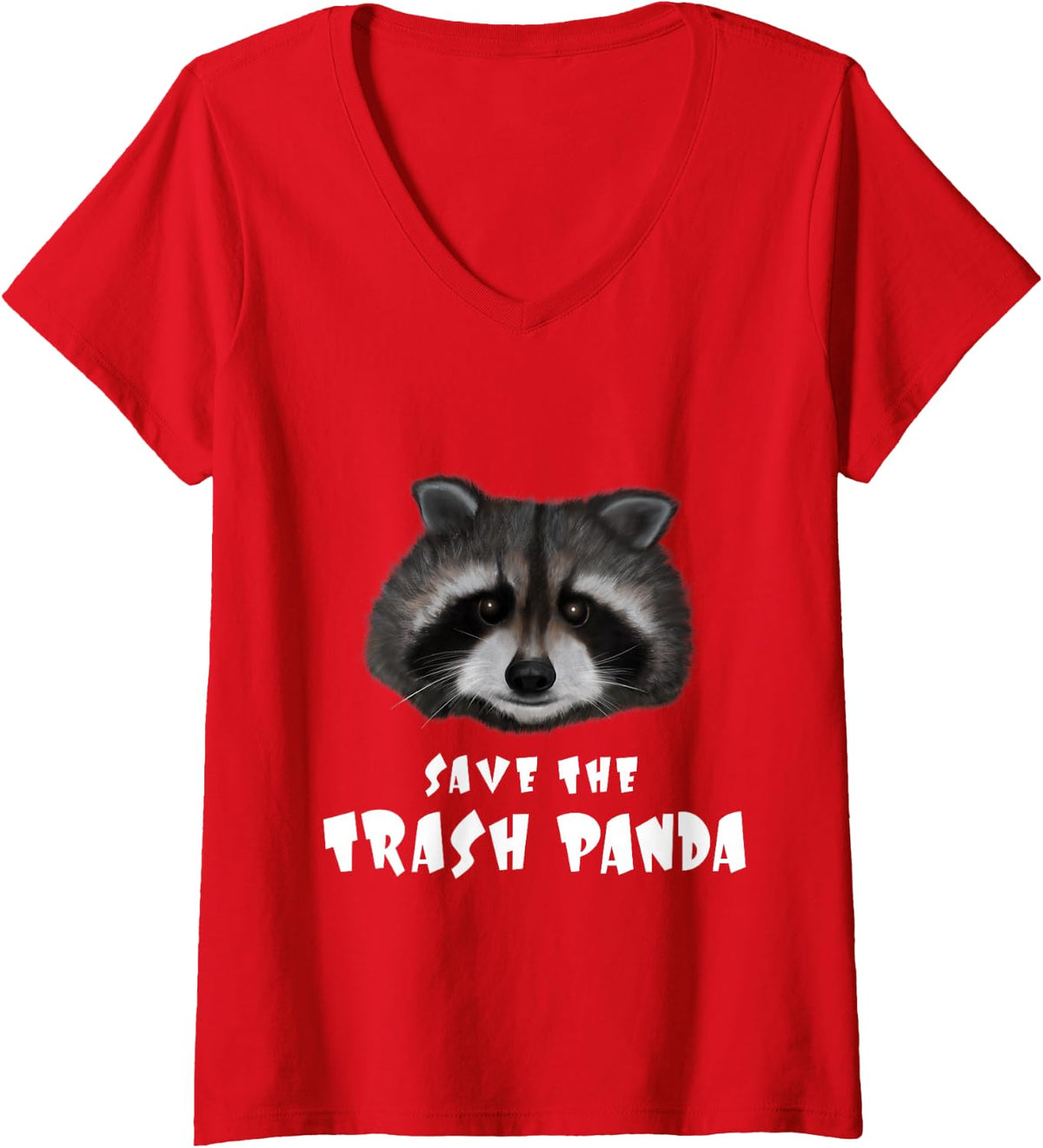 Women's Save the Trash Panda - Funny Raccoon Lover Design V-Neck T-Shirt - Red