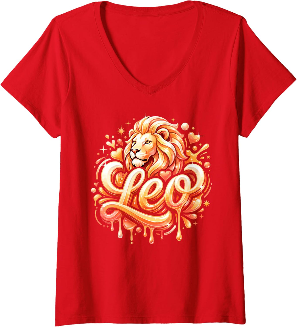 Women's Leo Zodiac Sign Astrology Horoscope Astrological Symbol V-Neck T-Shirt - Red