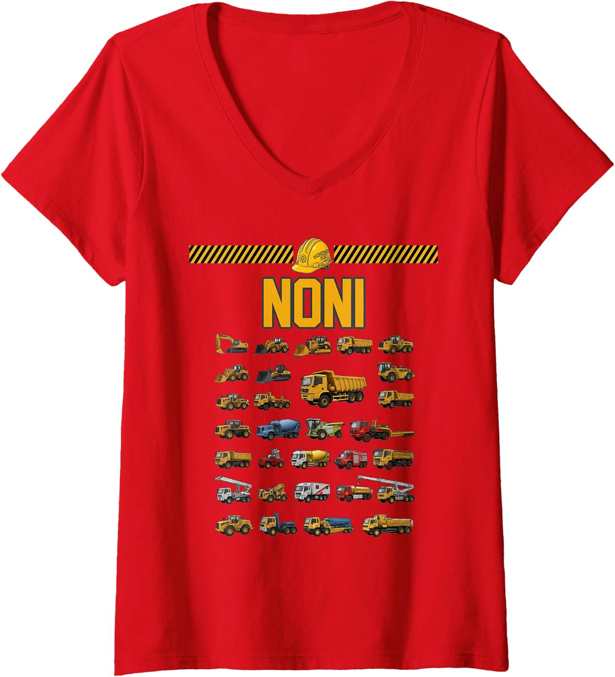 Women's Construction Truck Excavator Noni Birthday Men Kid Famil V-Neck T-Shirt - Red
