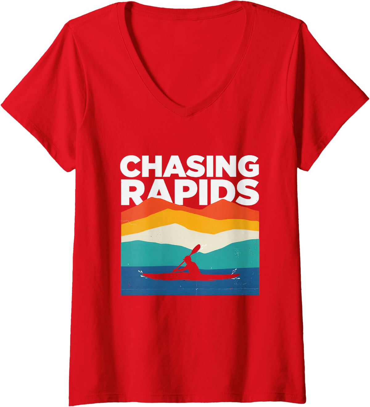 Women's Kayaker Kayaking Retro V-Neck T-Shirt - Red