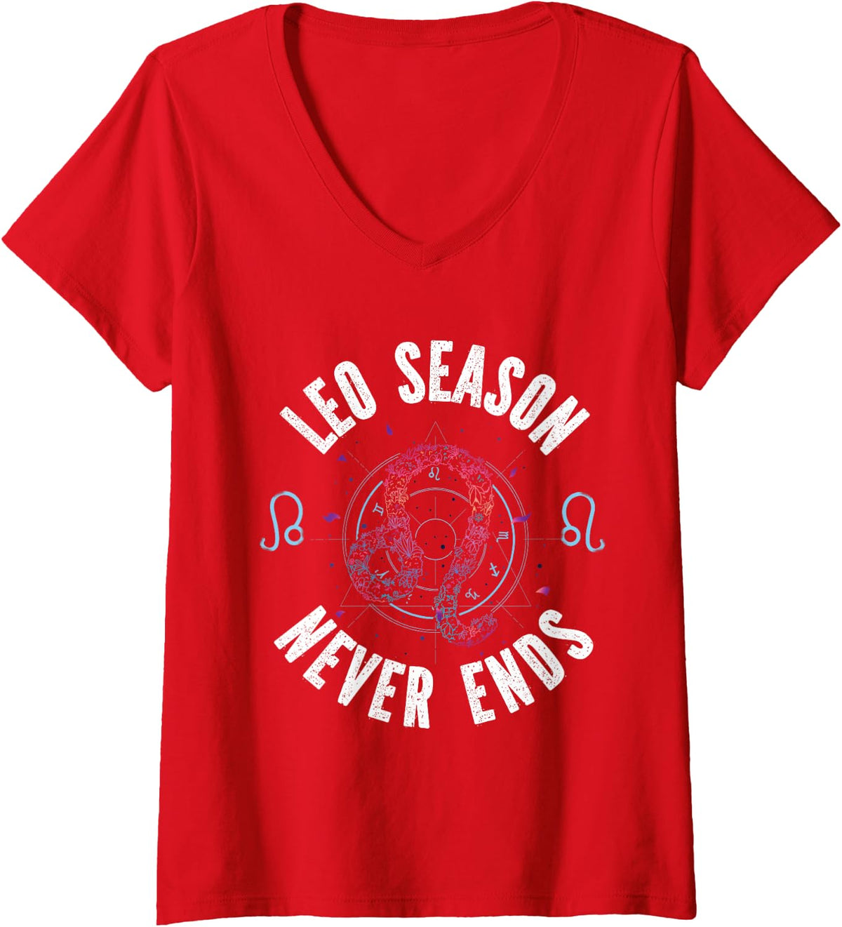 Women's Leo Zodiac: Leo Season Never Ends V-Neck T-Shirt - Red