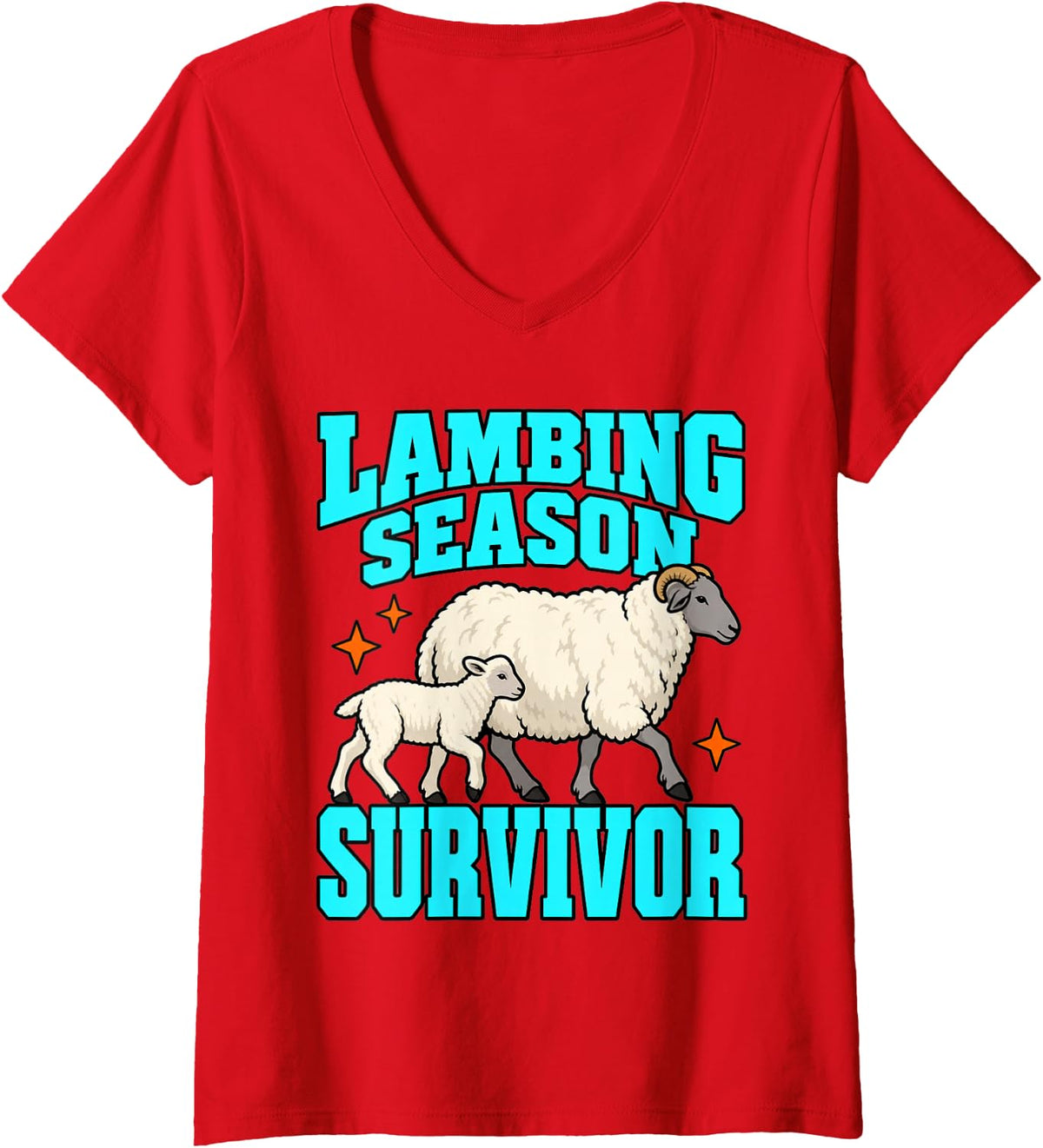 Women's Sheep Farmer Lambing Season Survivor Owner Wool Mom Life V-Neck T-Shirt - Red