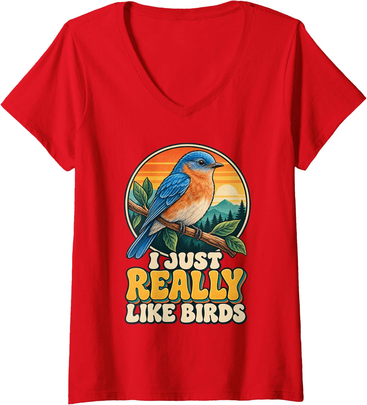 Women's I JUST Really Like Birds Bird Lover Parrot Birdwatching V-Neck T-Shirt - Red