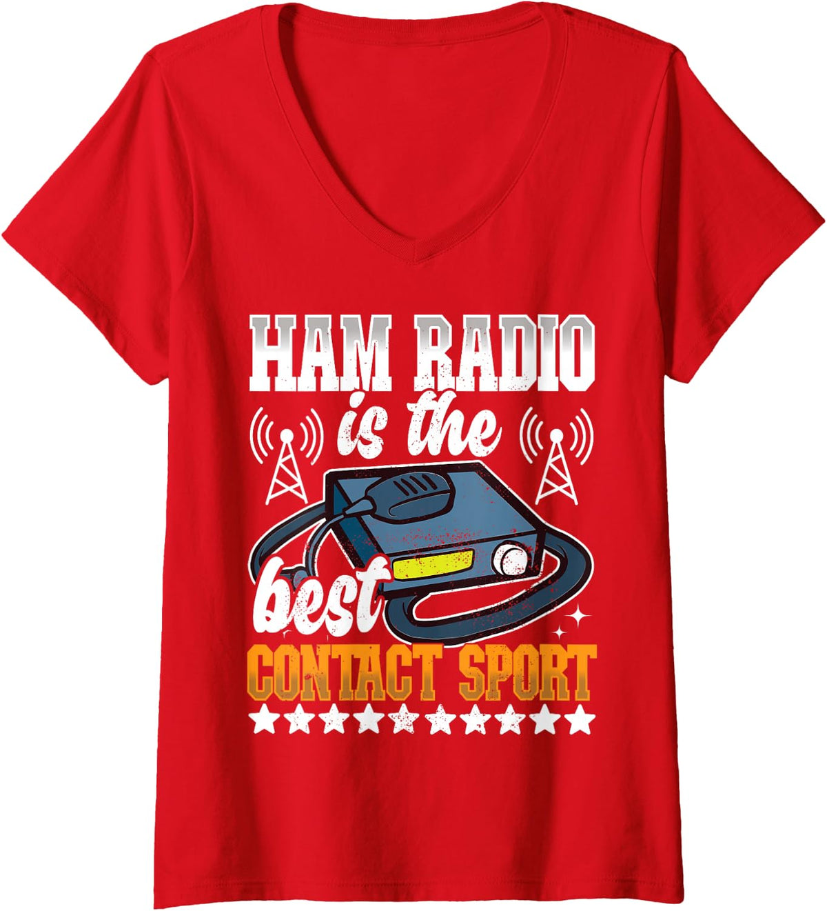 Women's Ham Radio Contact - Amateur Radio and Ham Radio Operator V-Neck T-Shirt - Red