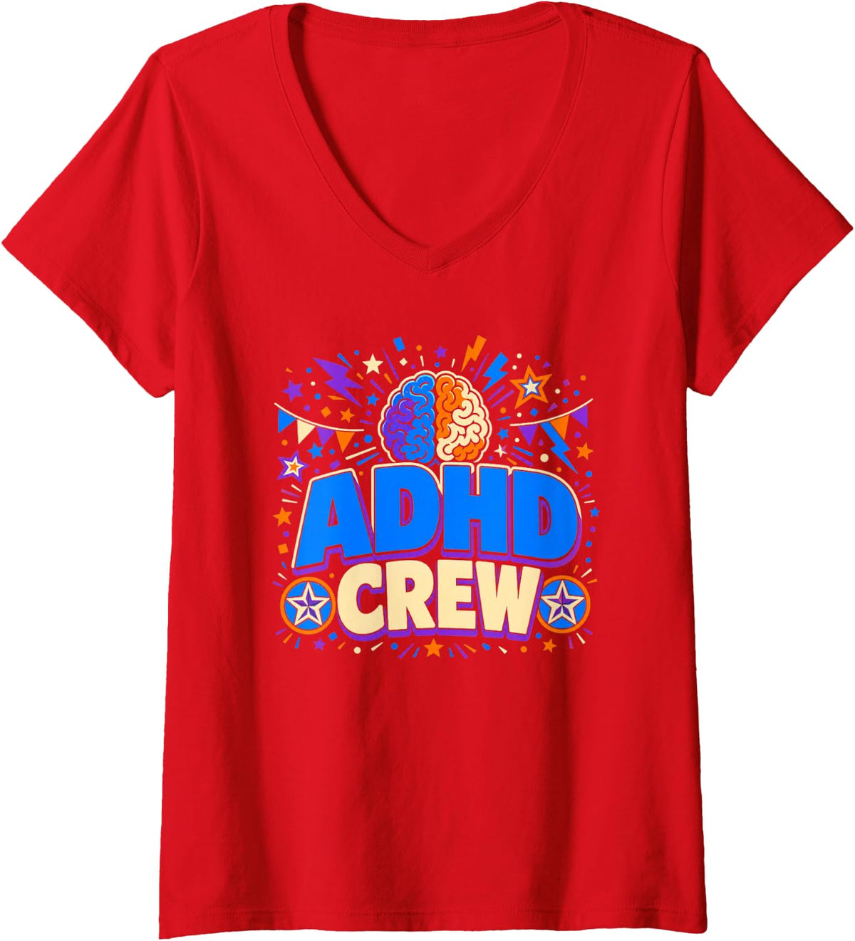 Women's ADHD Crew Neurodiversity Celebration V-Neck T-Shirt - Red