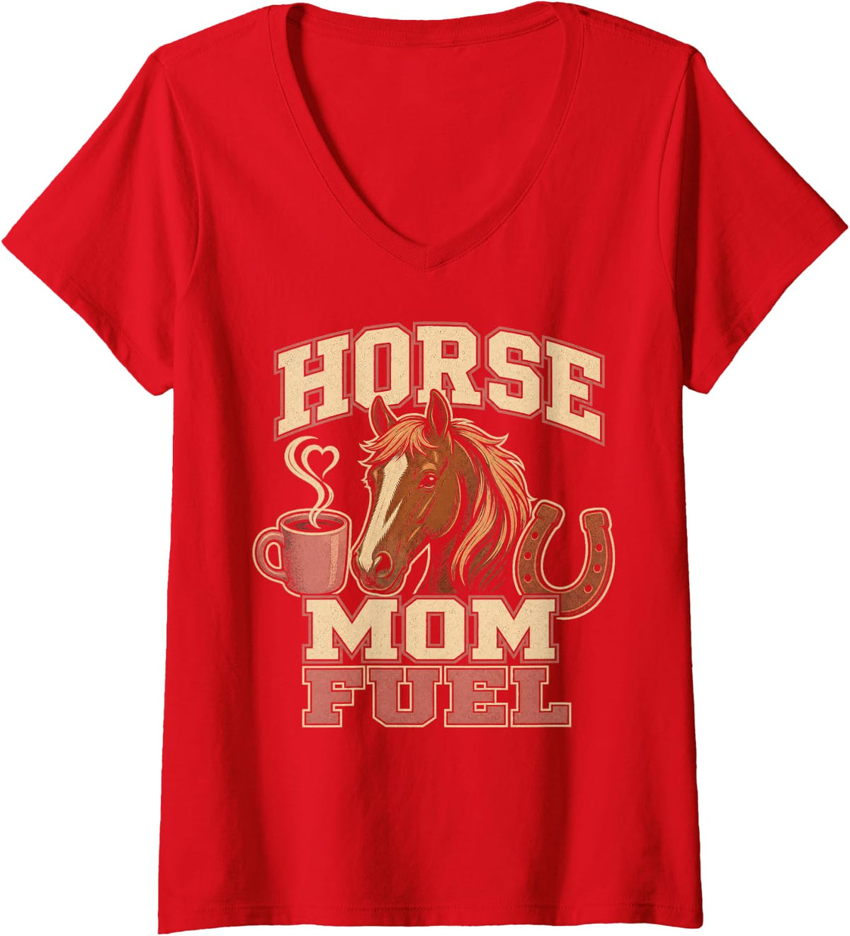 Women's Horse Mom Fuel Equestrian Coffee V-Neck T-Shirt - Red