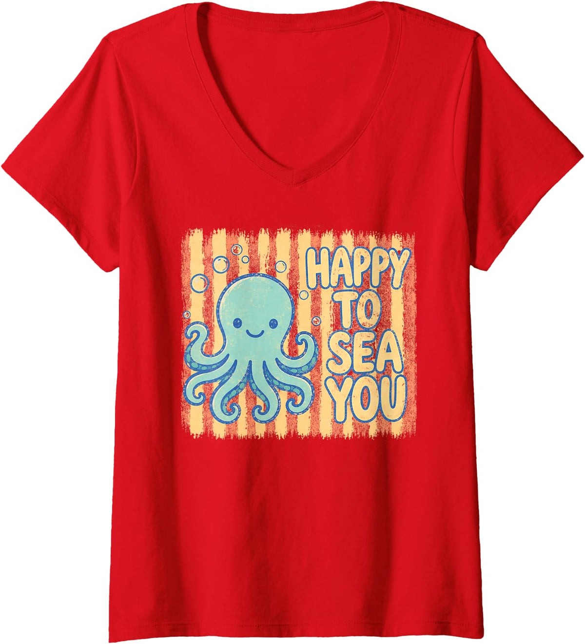 Women's Happy to Sea You Octopus Teacher Animals Back to School V-Neck T-Shirt - Red