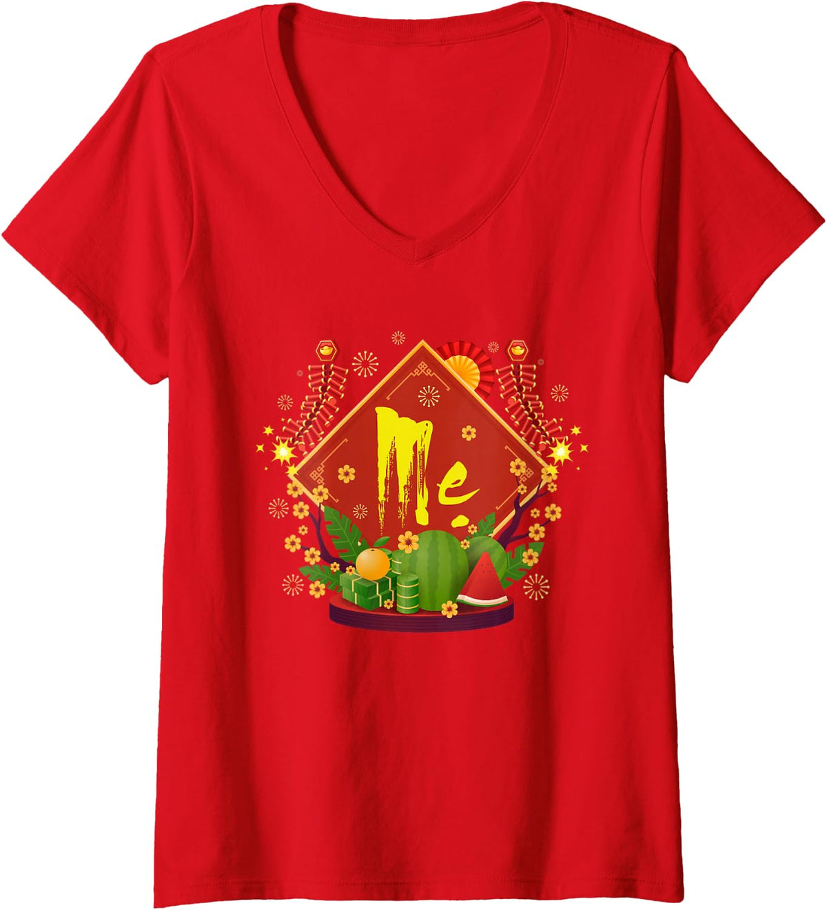 Women's Happy Vietnamese New Year TET Holiday Matching Family Mom V-Neck T-Shirt - Red