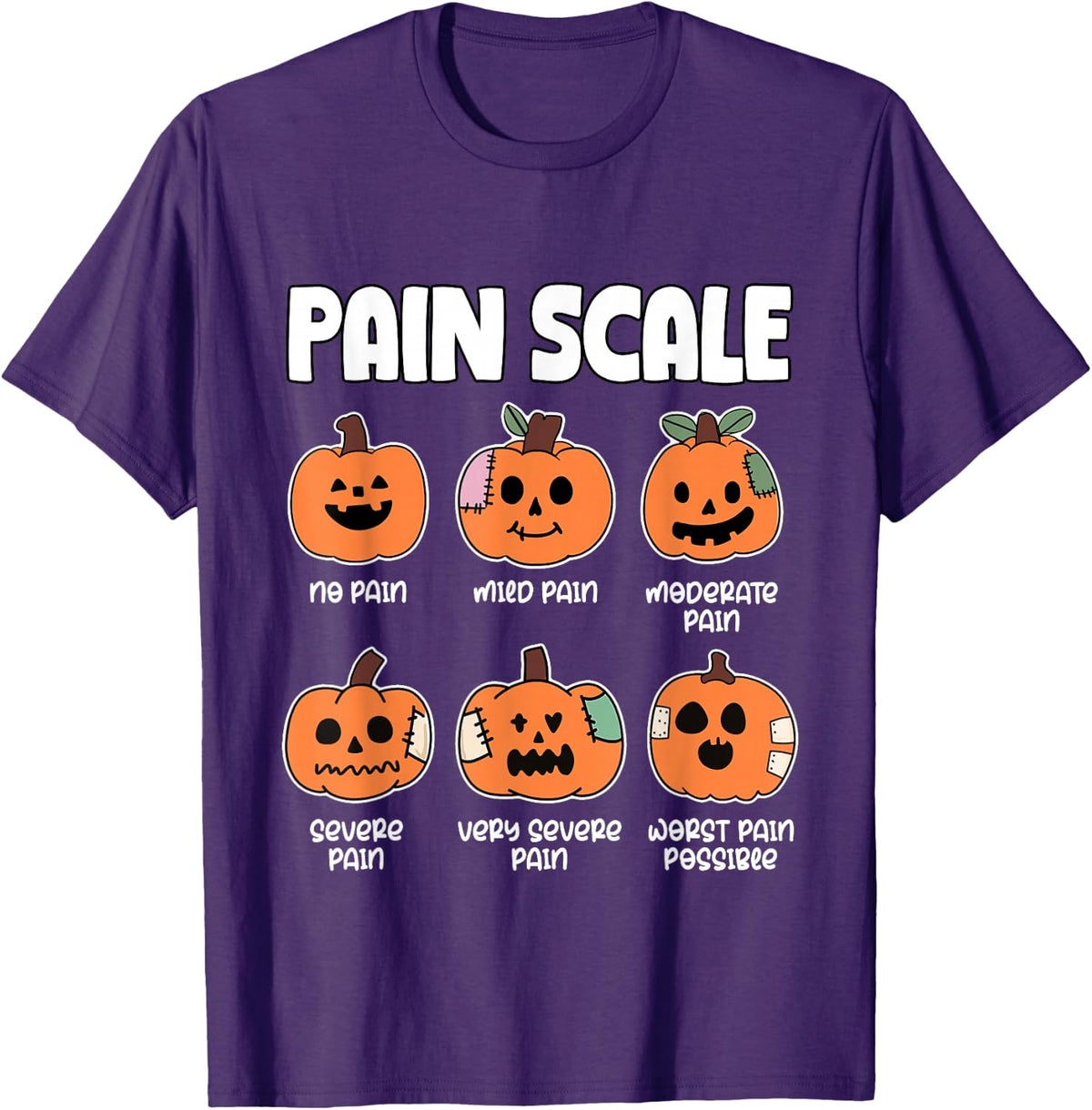 Nurse Halloween RN Nursing School CNA Pain Scale Pumpkin T-Shirt - Purple