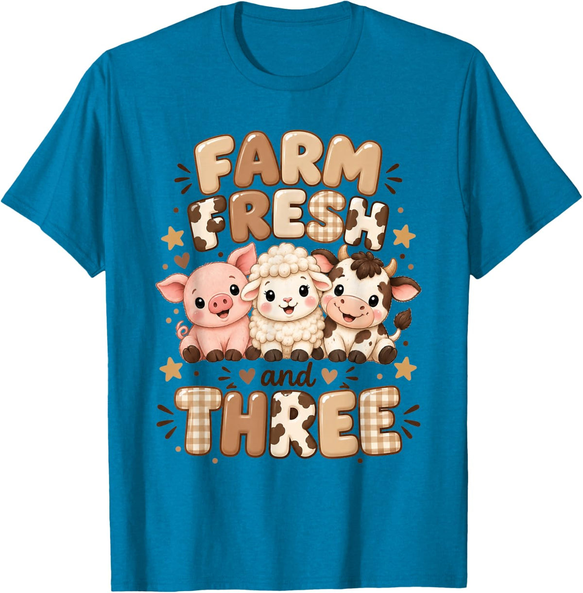 Farm Fresh and Three 3rd Birthday Barnyard Funny Cow Sheep T-Shirt - Sapphire Blue