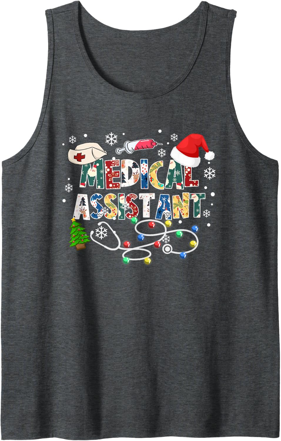 Medical Assistant Christmas Stethoscope Scrub Top Women Sleeveless Tank Top - Dark Heather Grey