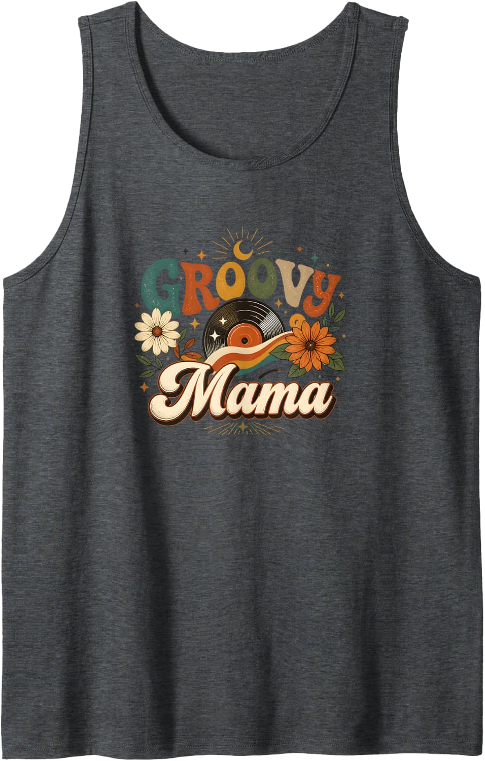 Groovy Mama Vinyl Record LP Album Music Collector Nostalgia Tank Top - Dark Heather Grey