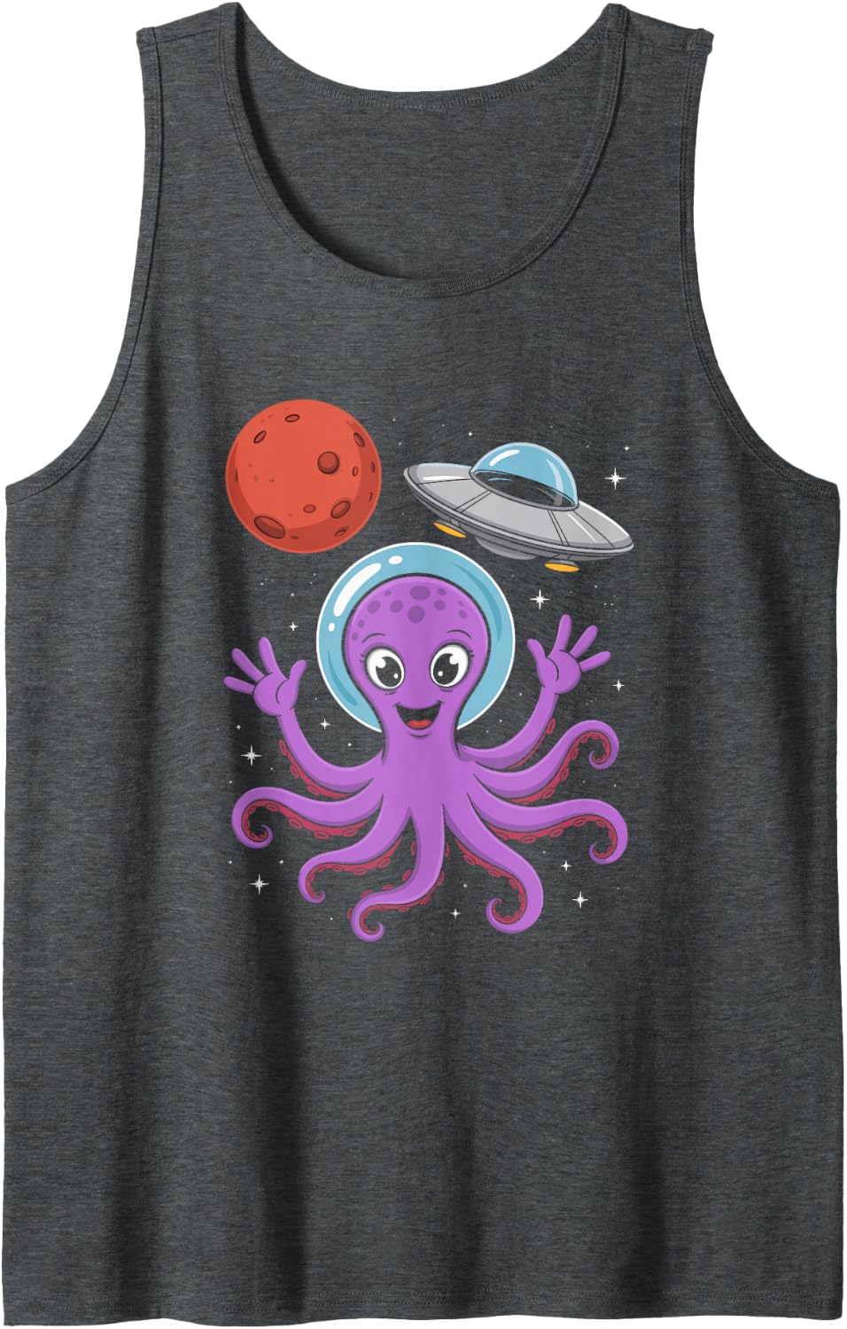 Astronaut Octopus Space Helmet Ocean Sci Fi Graphic Sleeveless Tank Top - Dark Heather Grey
