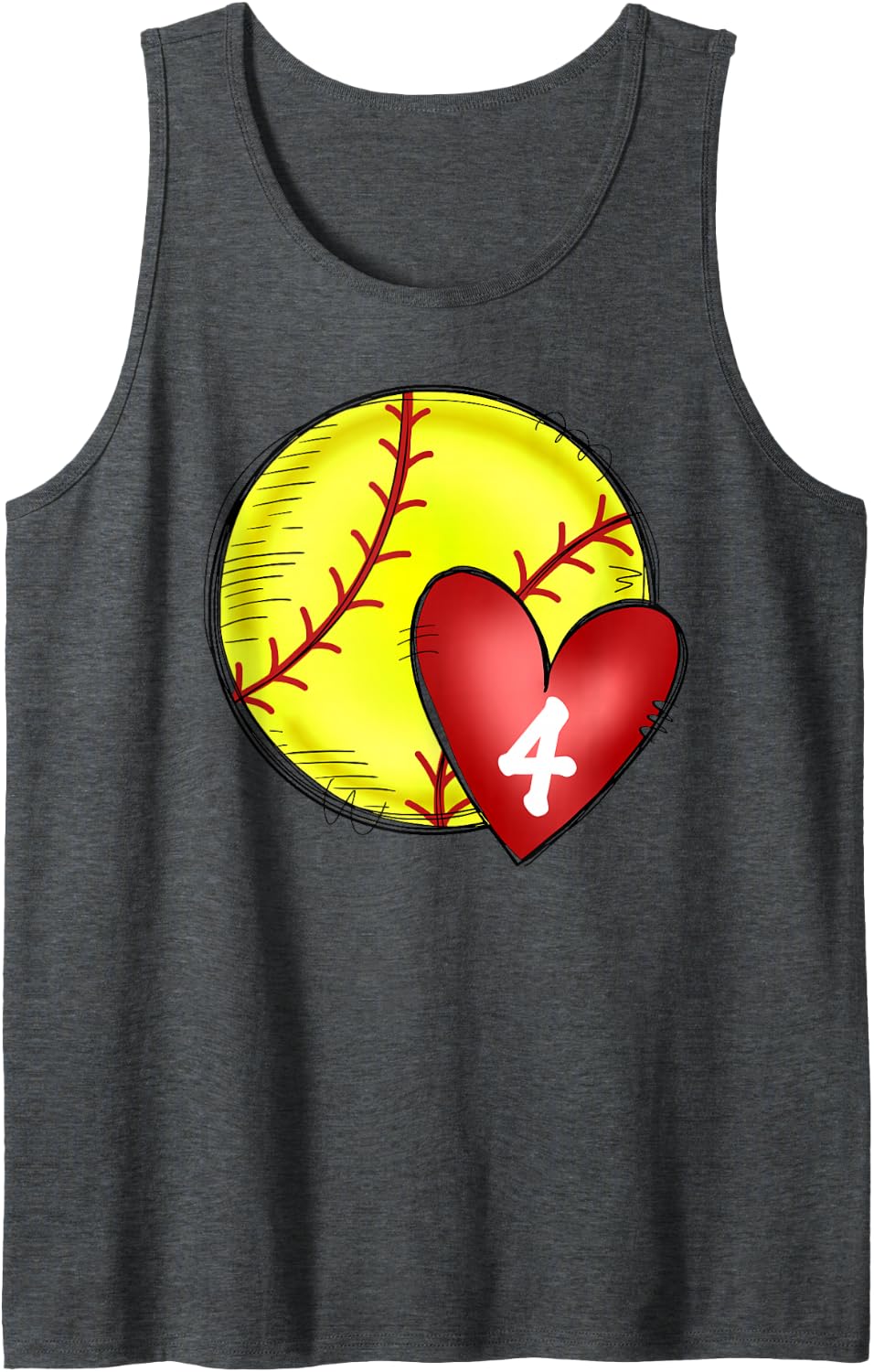 Womens Custom Softball Mom Number 4 Heart for Mom, Mommy Tank Top - Dark Heather Grey