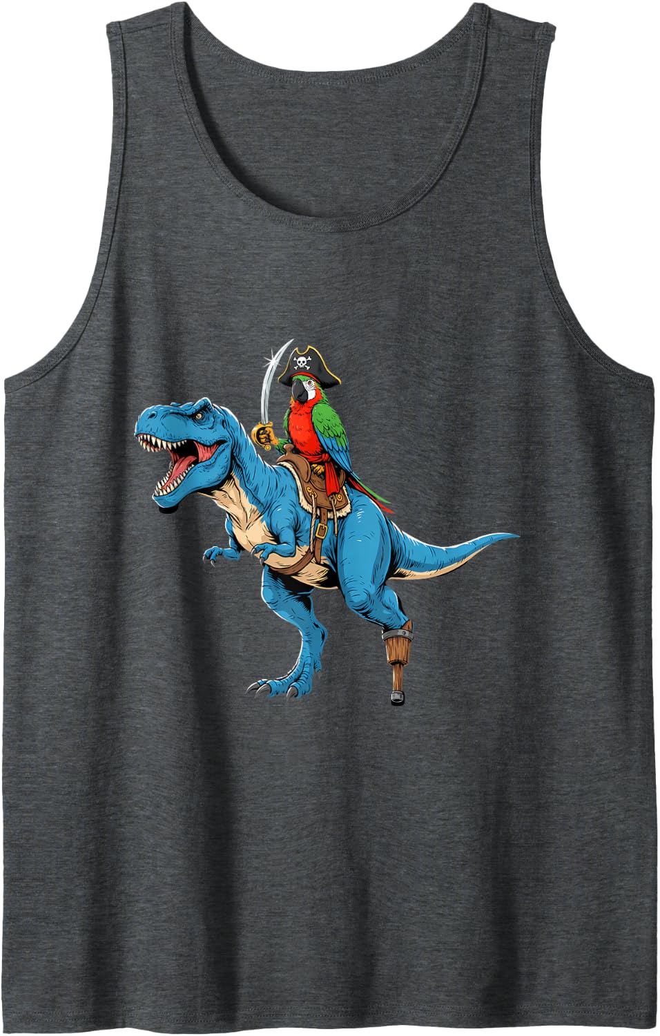 Parrot Pirate Dinosaur T-Rex Funny Halloween Costume Sleeveless Tank Top - Dark Heather Grey