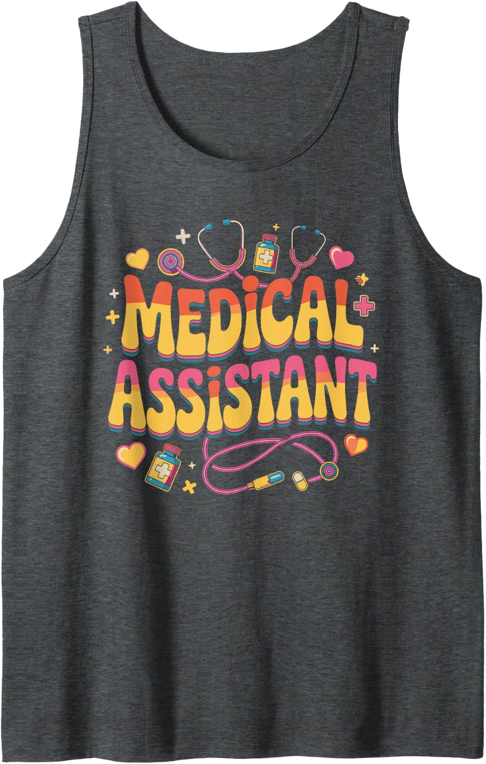 Retro Rainbow Medical Assistant Pride Design Sleeveless Tank Top - Dark Heather Grey