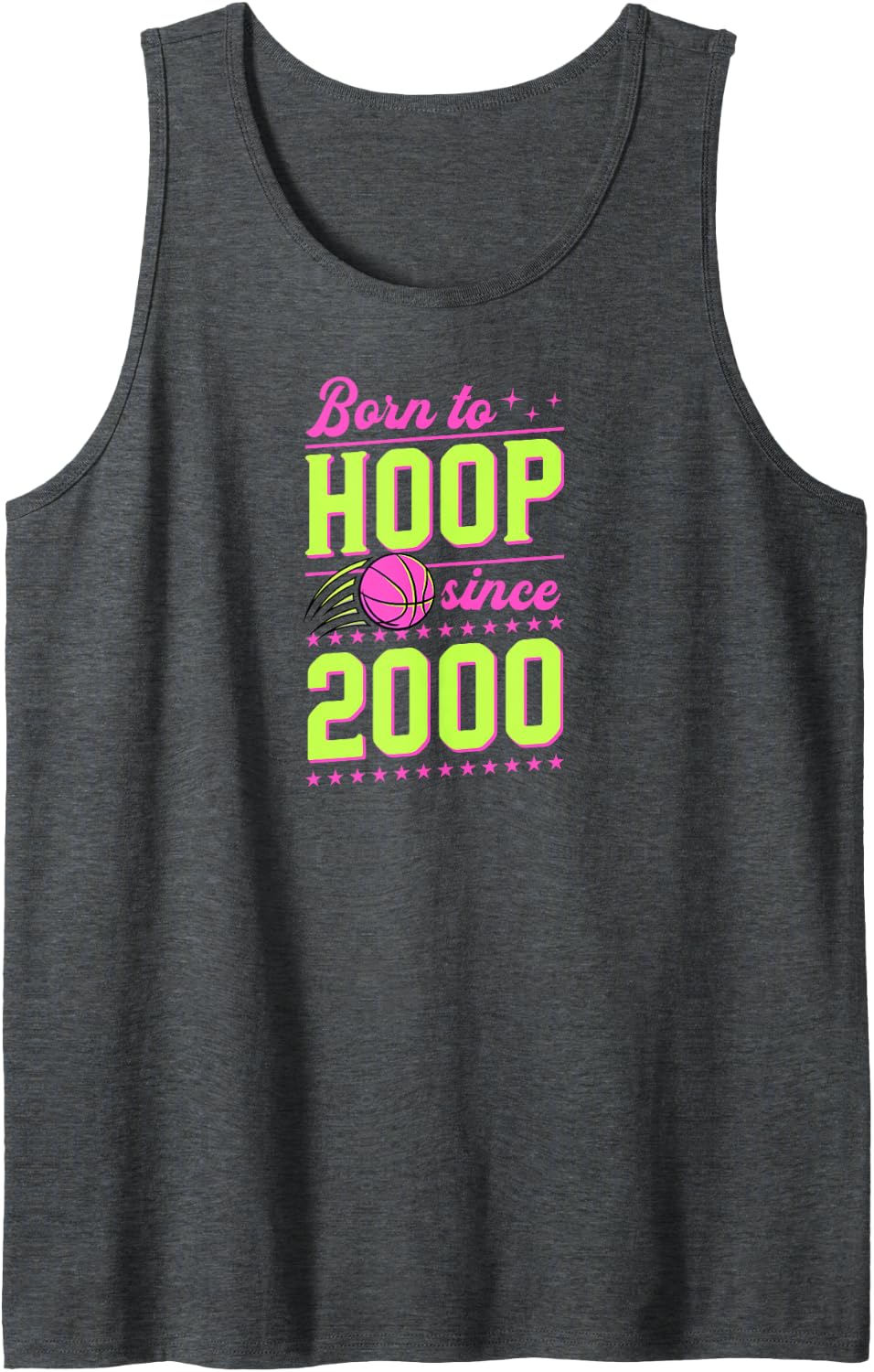Born to Hoop Since 2000 Birth Year Basketball Theme Birthday Sleeveless Tank Top - Dark Heather Grey