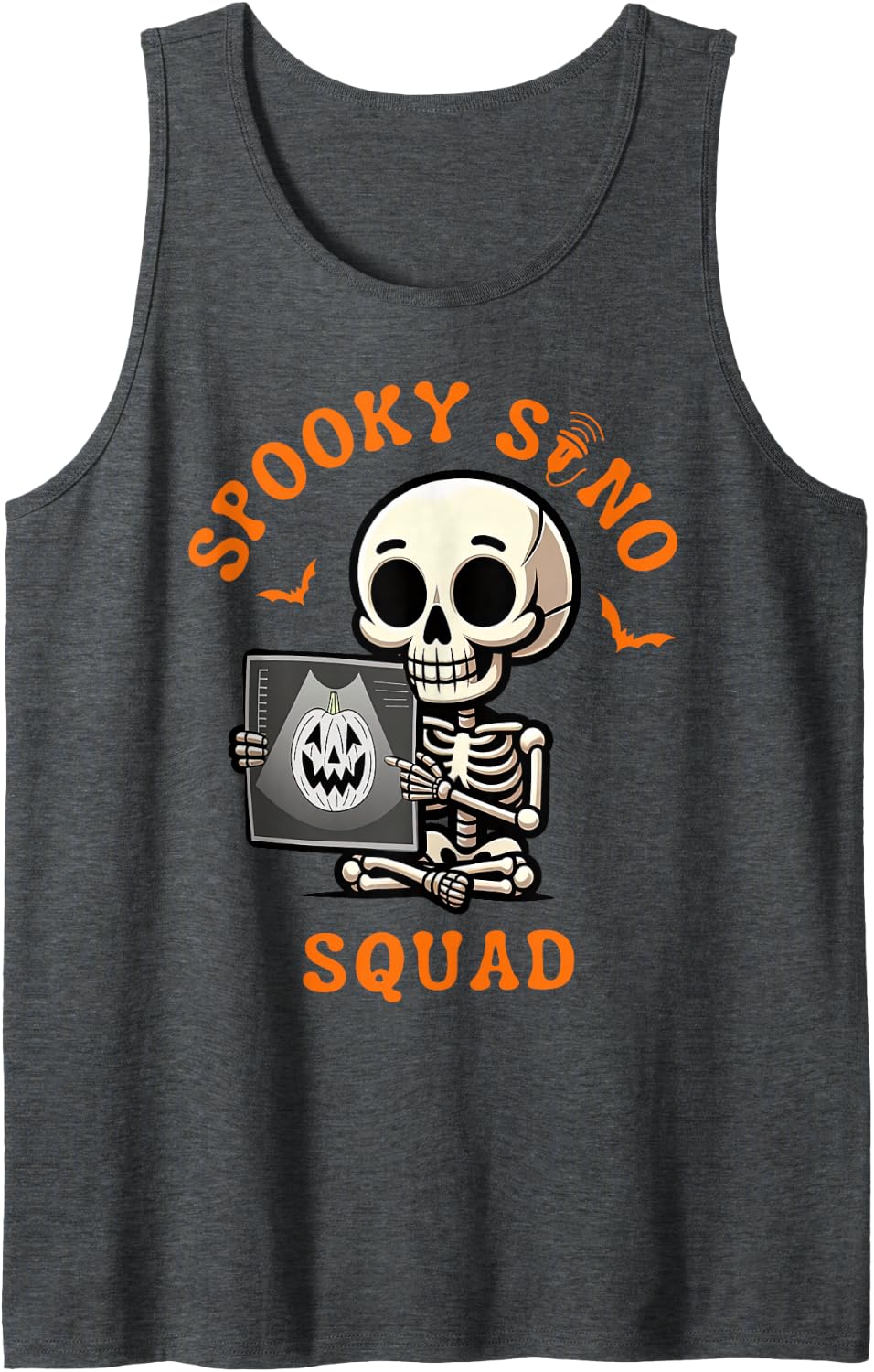 Spooky Sono Squad Skeleton Ultrasound Tech Sonographer Sleeveless Tank Top - Dark Heather Grey