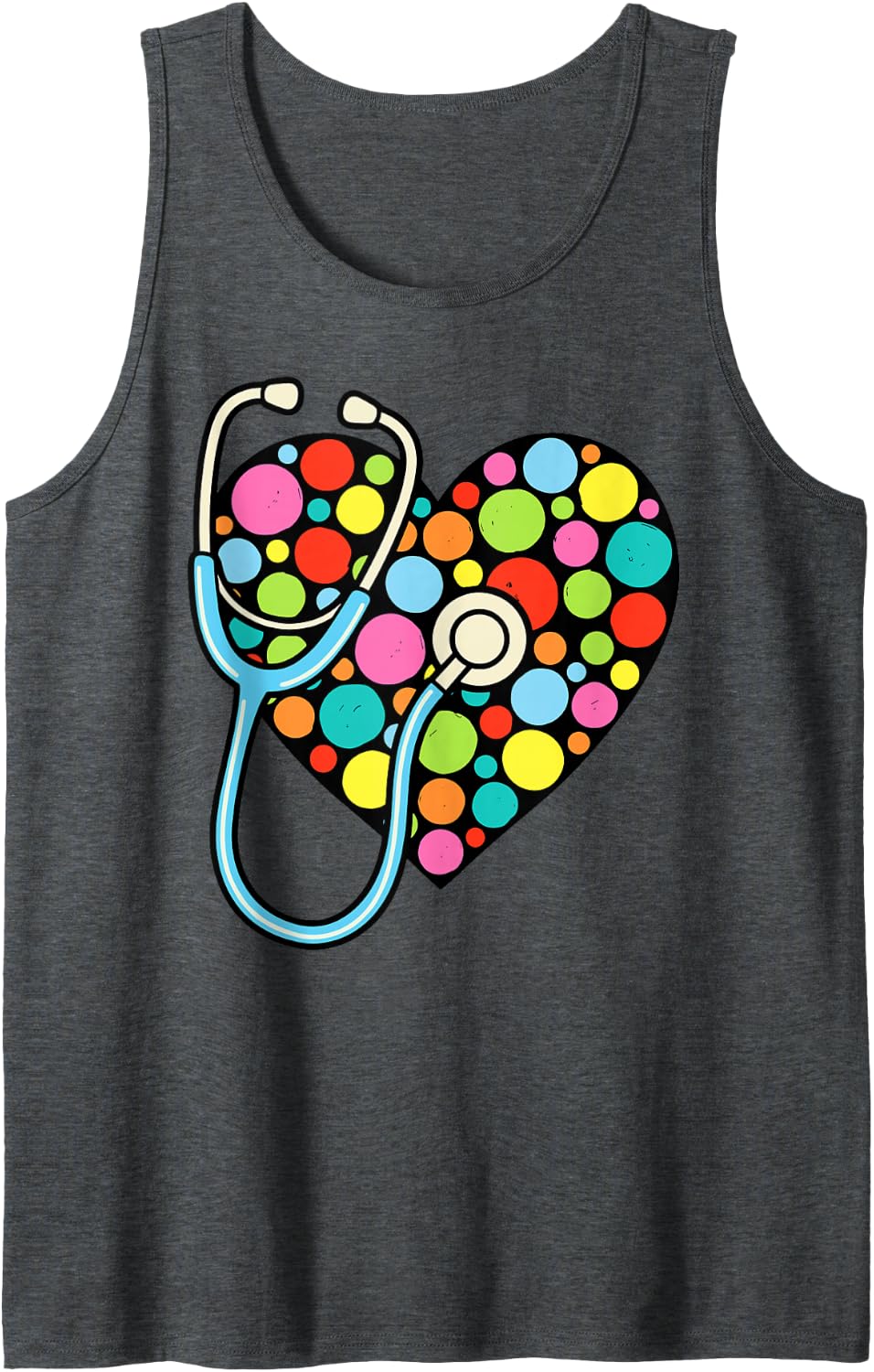Nurse Stethoscope Polka Dot Heart Funny School Day Cover Sleeveless Tank Top - Dark Heather Grey