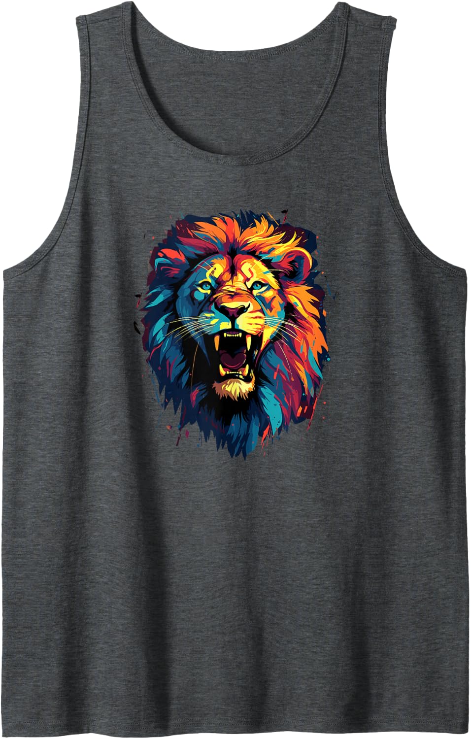 Lion Leon Print Animal Africa Lions Tank Top - Dark Heather Grey