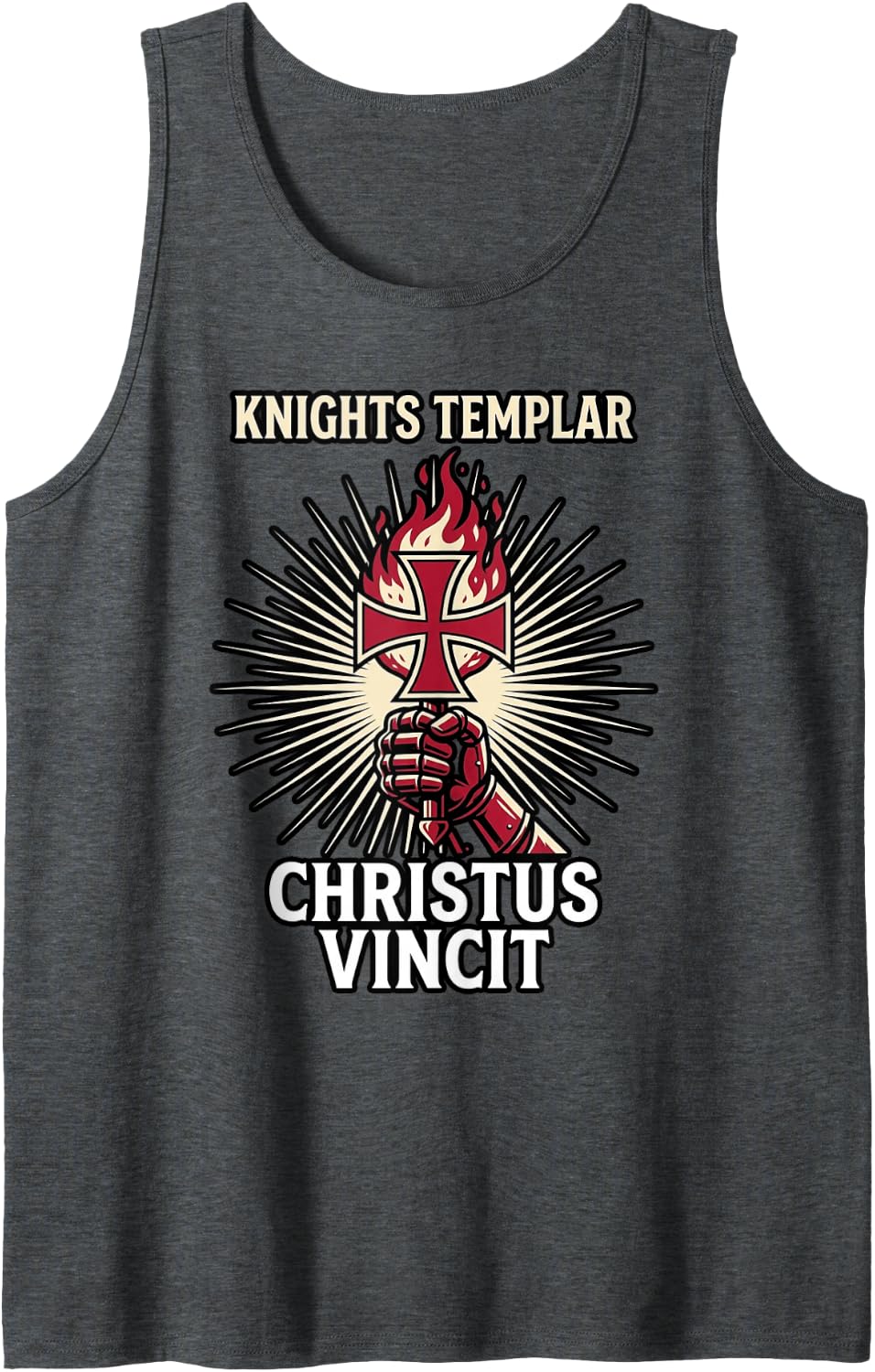 Knights Templar Cross Torch Catholic Sleeveless Tank Top - Dark Heather Grey