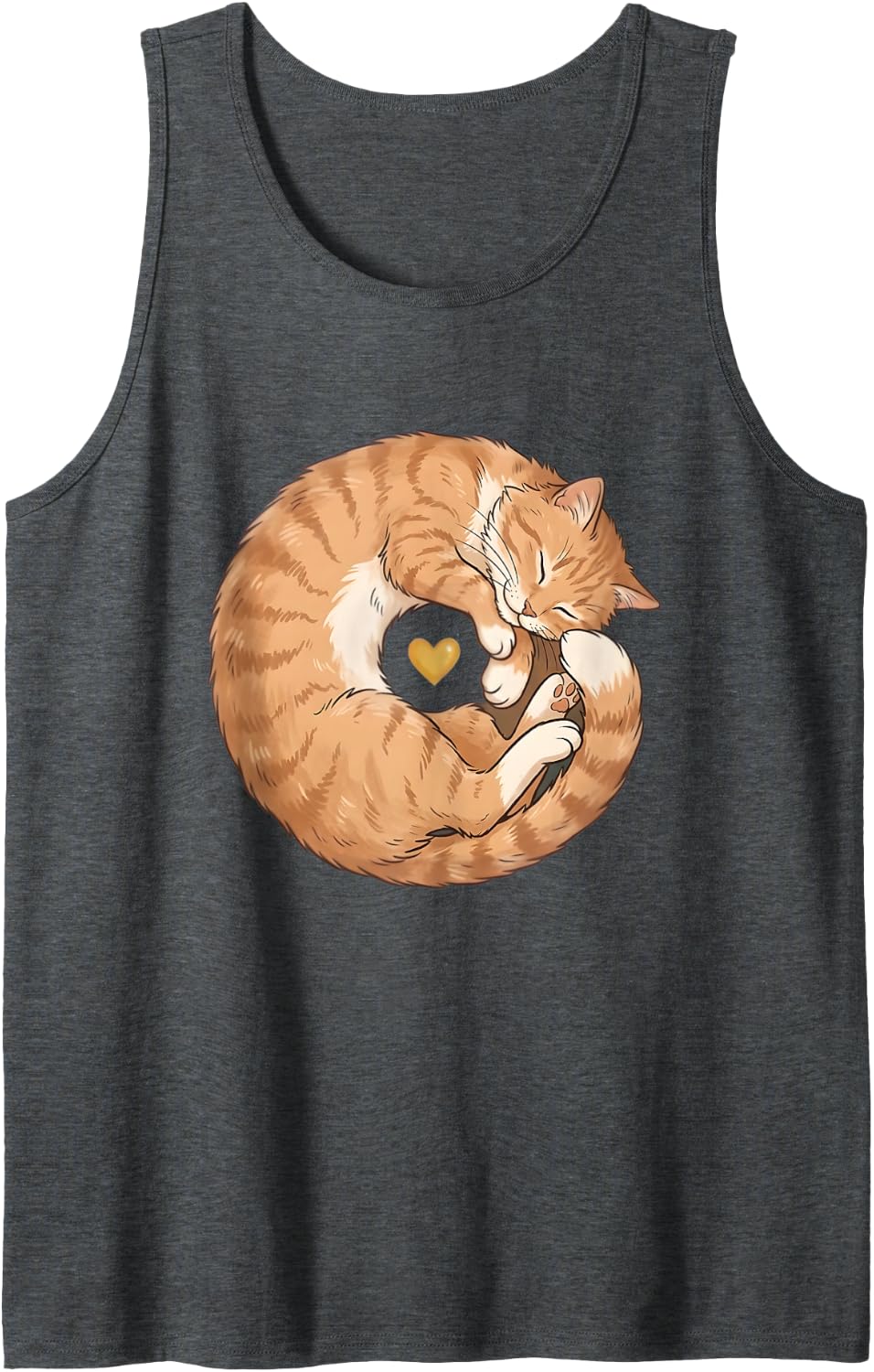 Napping Ginger Tabby Cat Curled Up Heart Cat Mom Kitten Tank Top - Dark Heather Grey