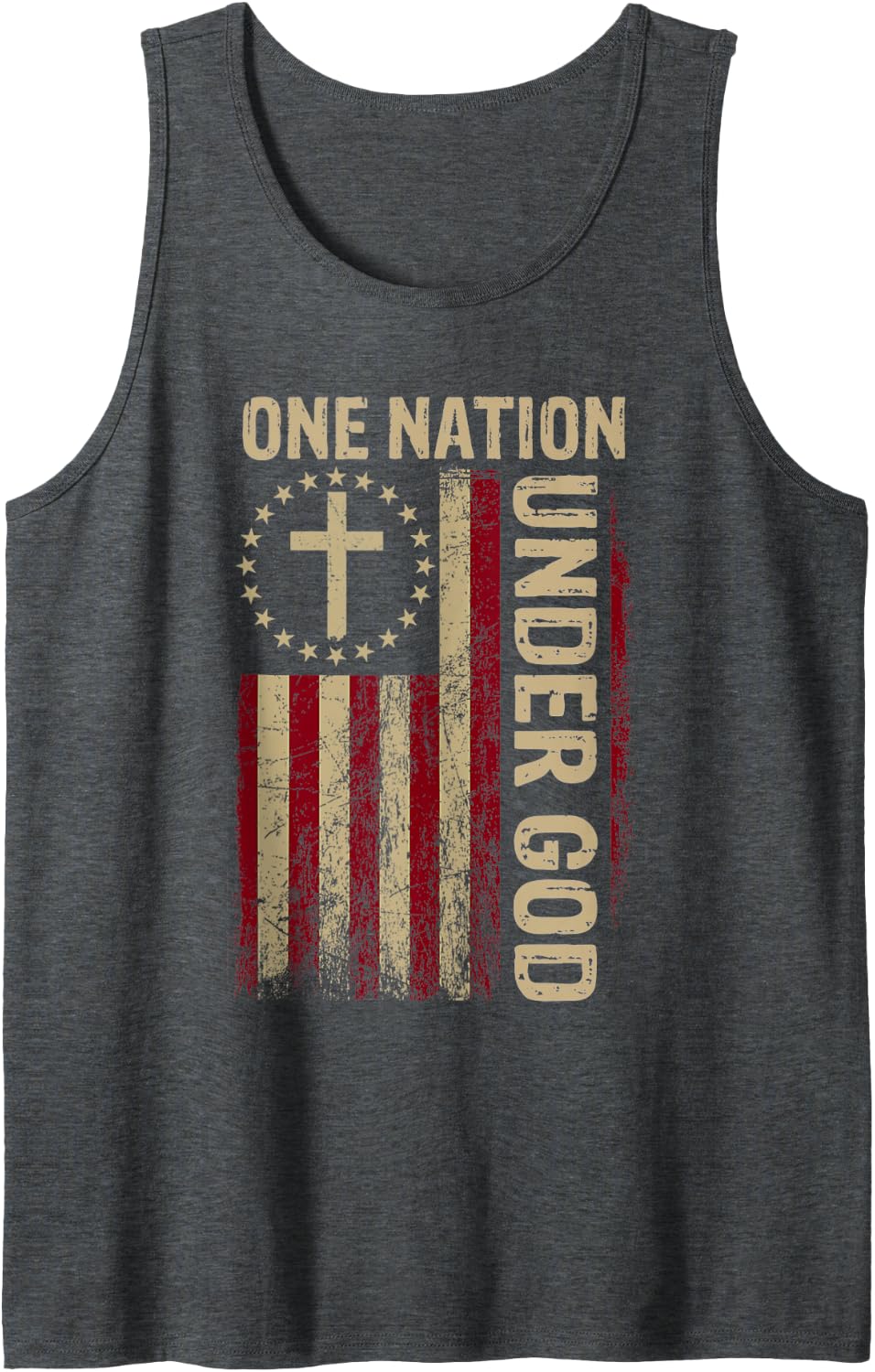 One Nation Under God Flag 4th Of July Patriotic Christian Tank Top - Dark Heather Grey