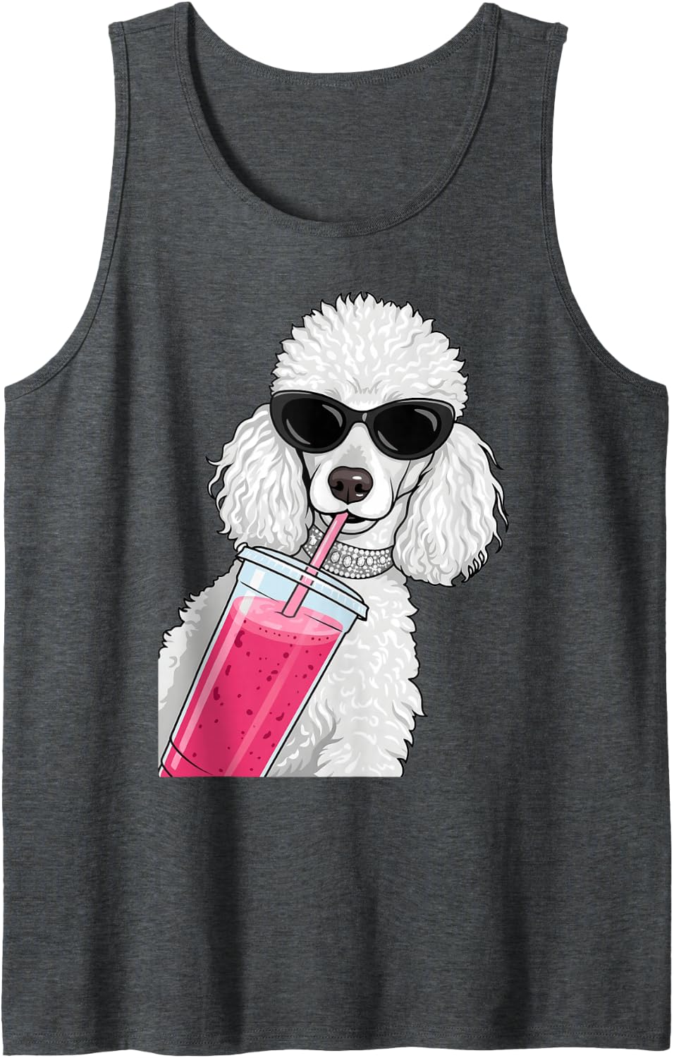 Sassy Poodle Dog Wearing Shades Drink Smoothie Summer Vibes Tank Top - Dark Heather Grey
