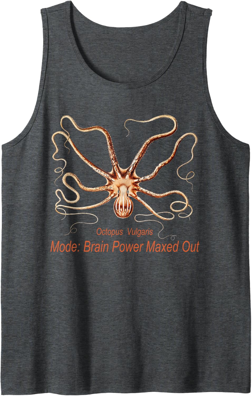 Vintage Octopus Graphic Witty Brain Power Sleeveless Tank Top - Dark Heather Grey