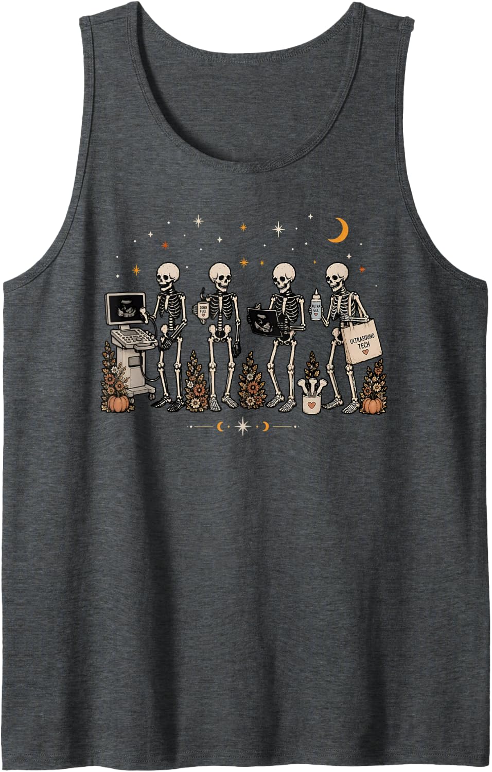Wildflower Skeleton Sonographer Ultrasound Tech Halloween Tank Top - Dark Heather Grey