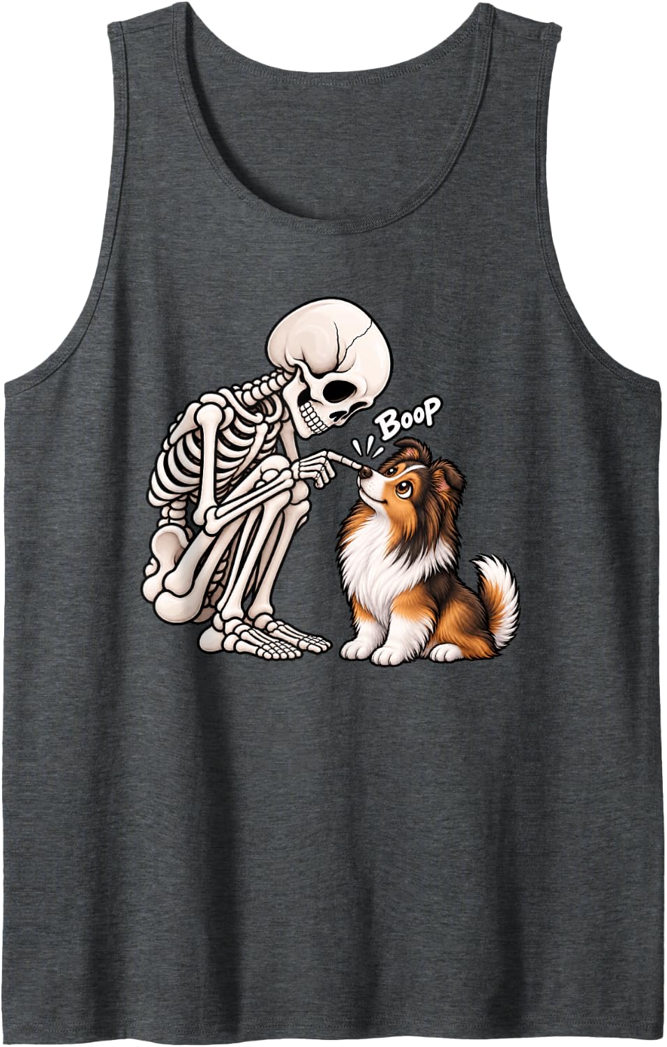 Funny Skeleton Shetland Sheepdog Boop Halloween Dog Lover Sleeveless Tank Top - Dark Heather Grey