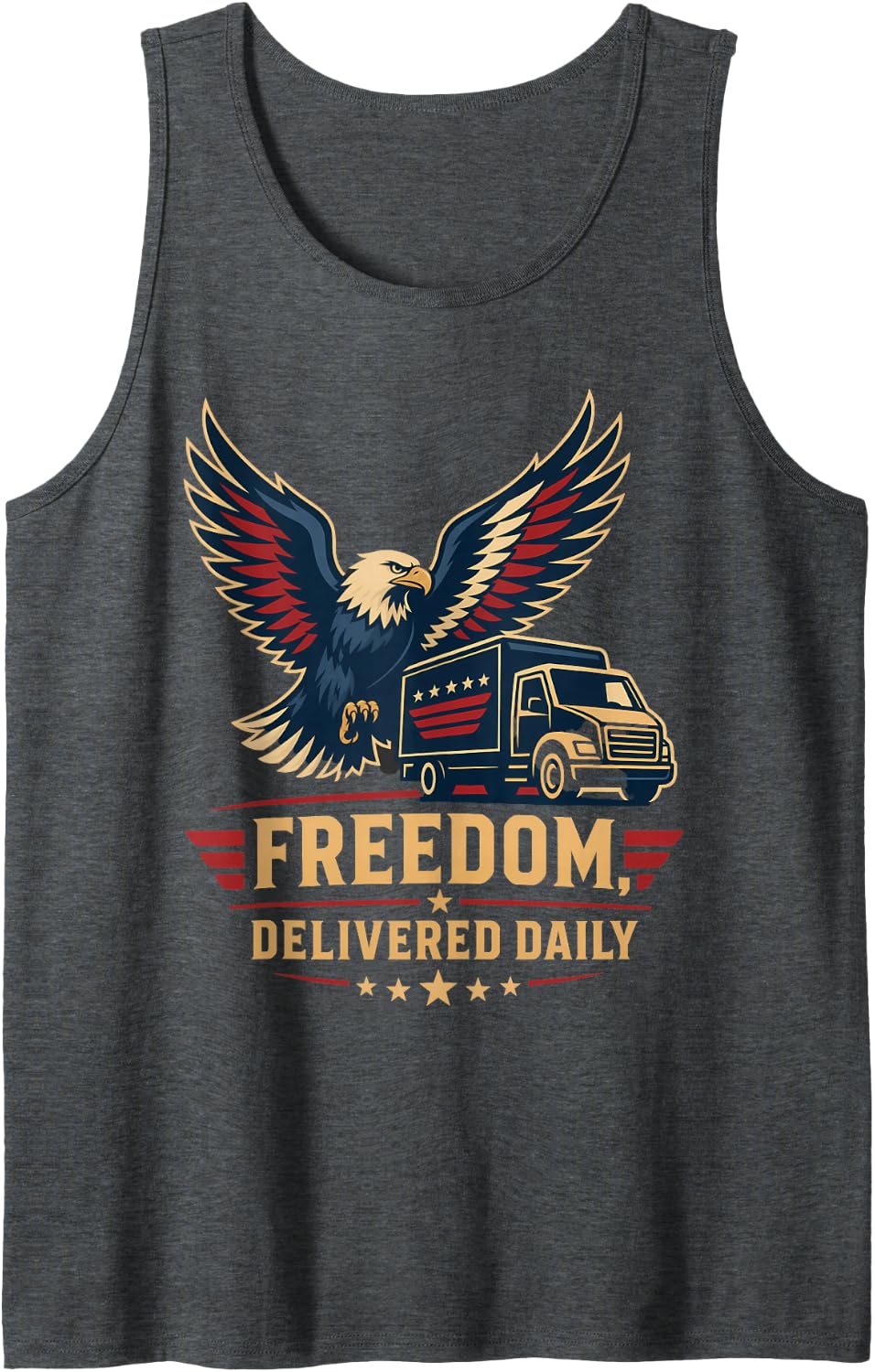 Freedom Delivered Daily American Bald Eagle Truck Tank Top - Dark Heather Grey