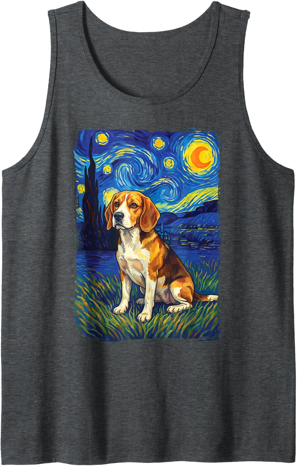 Beagle Starry Night Sleeveless Tank Top - Dark Heather Grey