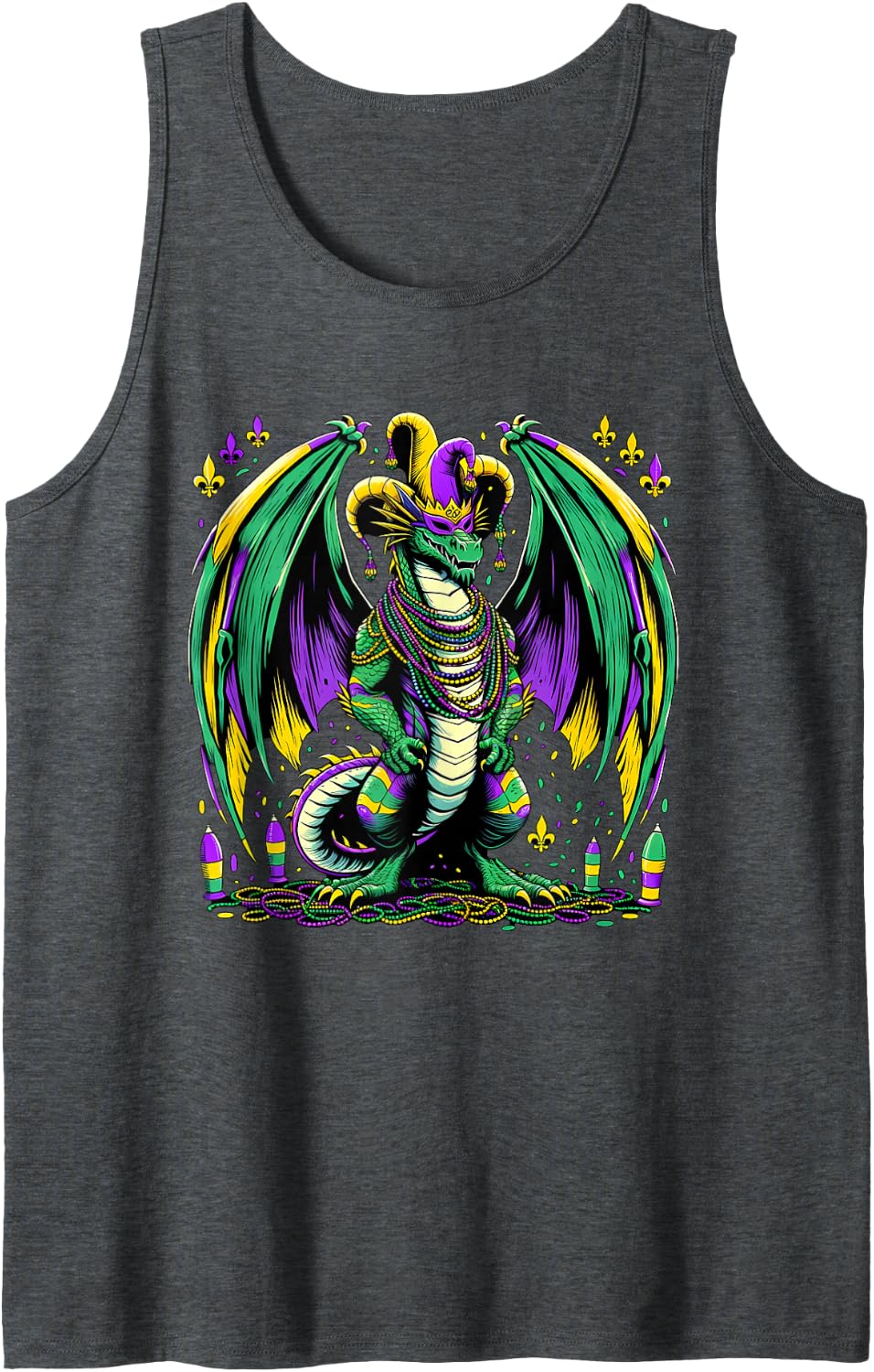 Mardi Gras Dragon Fools Sleeveless Tank Top - Dark Heather Grey