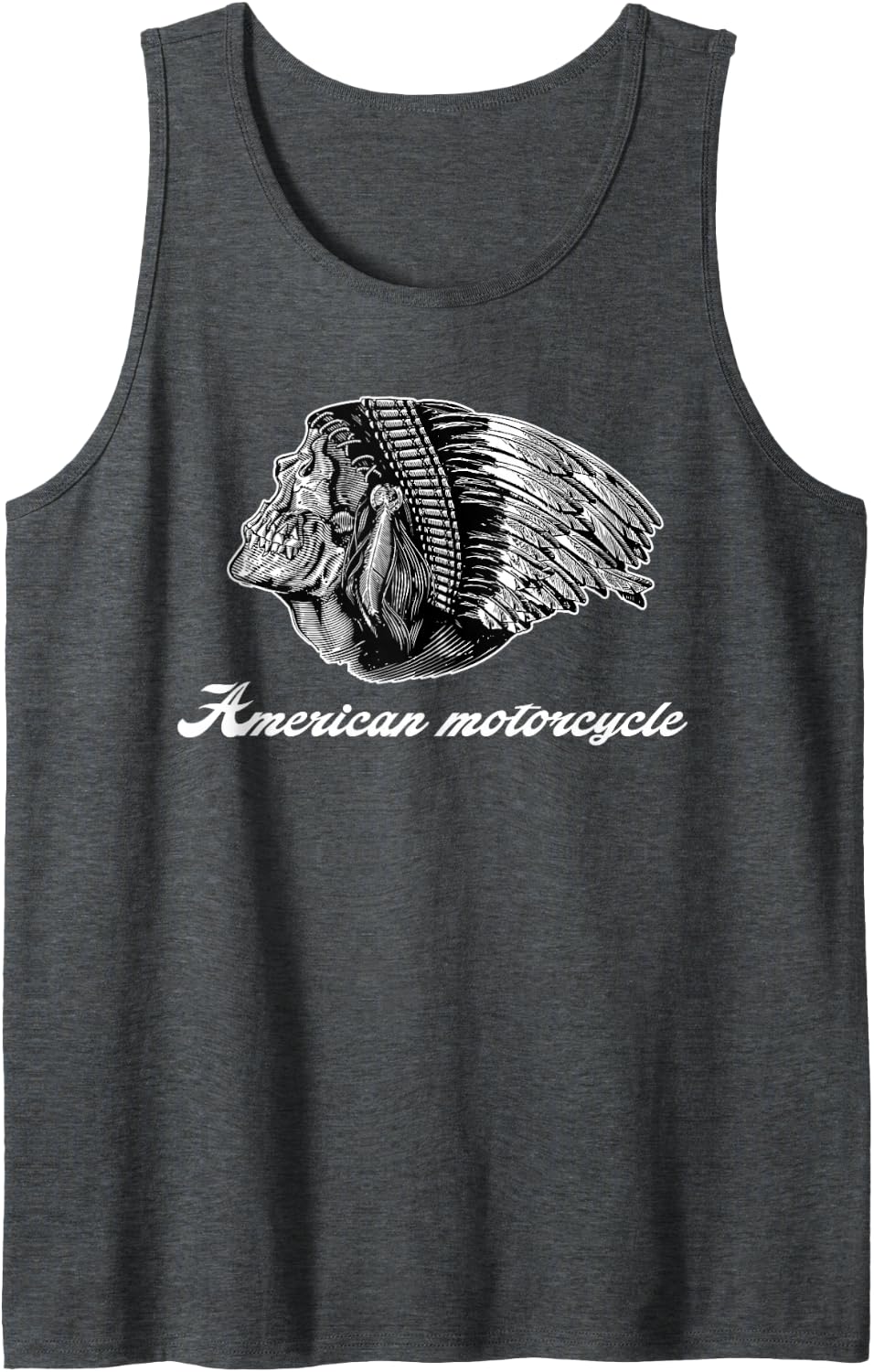 American Motorcycle Skull Native Indian Eagle Chief Vintage Tank Top - Dark Heather Grey