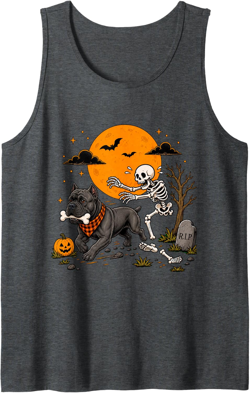Halloween Dog Skeleton Funny Cane Corso Men Women Sleeveless Tank Top - Dark Heather Grey