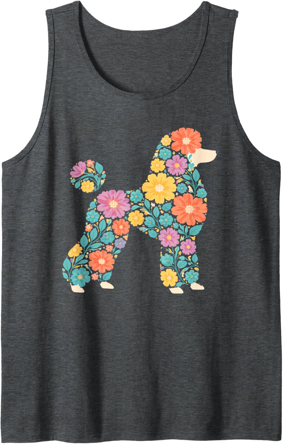 Funny Floral Flower Poodle Mom Grandma Womens Mothers Day Tank Top - Dark Heather Grey
