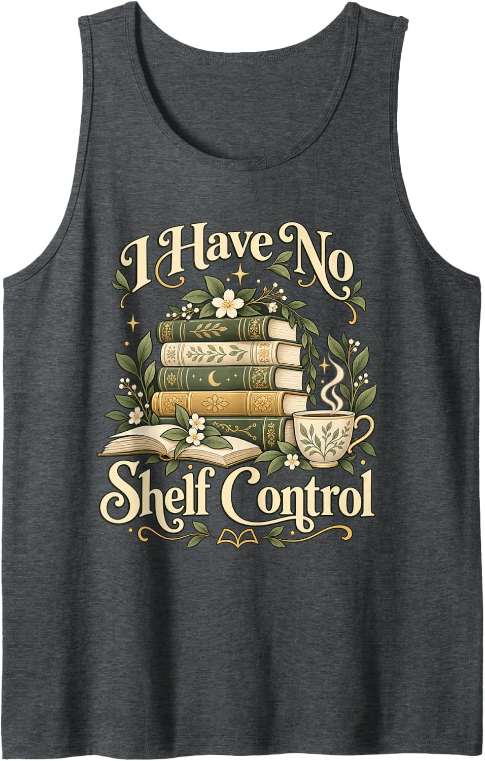 Have No Shelf Control Funny Library Bookworm Reader Humor Sleeveless Tank Top - Dark Heather Grey